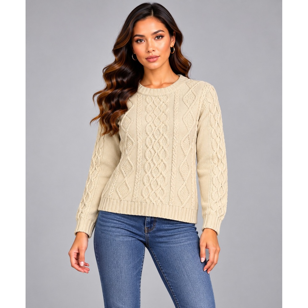 BDG Cable Knit Sweater Women L Cream Excellent Oversized Crewneck Fisherman